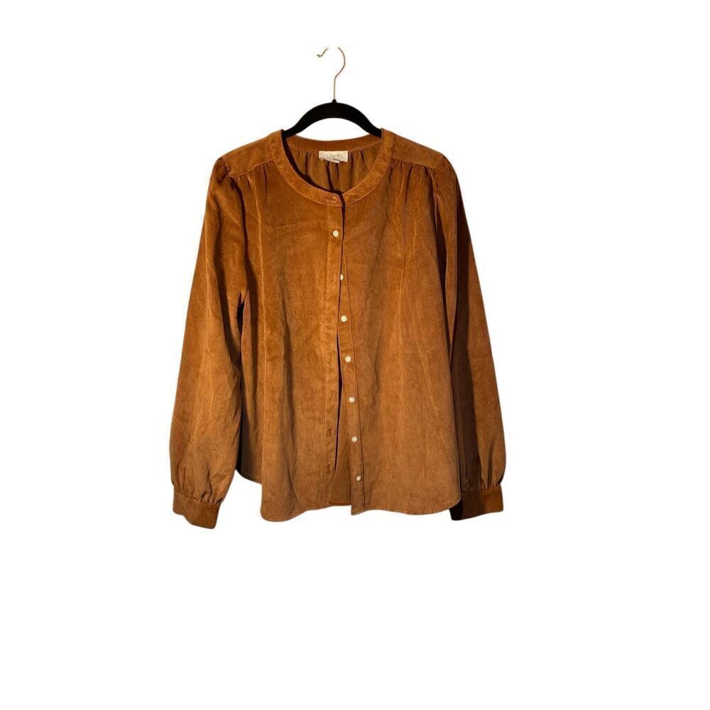 Loft women’s brown, corduroy button, front blouse, fall size medium